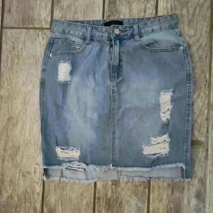 Missguided Light Blue Distressed Denim Jean Short Skirt Size 6 #279